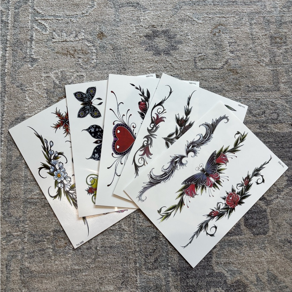 Floral and Heart Temporary Tattoo Set